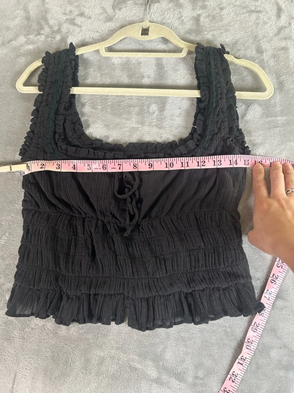 Princess Polly Black Smocked Square-Neck Crop Tank Top - Picture 4 of 7